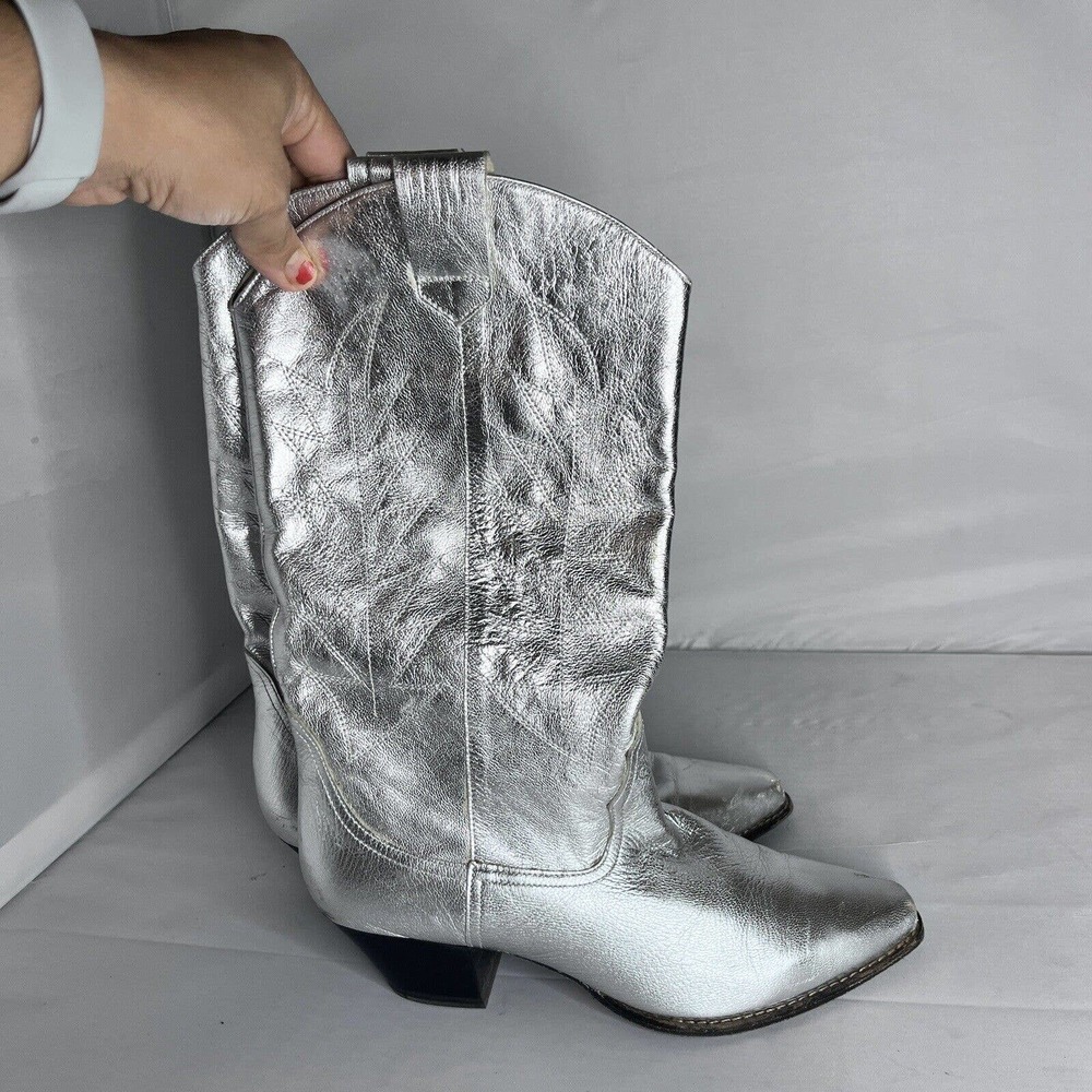 balla boots Vintage Metallic Silver Cowboy Boots Sz 6B